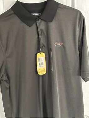Greg Norman Collection Black Polo with Multi-Color Shark Logo